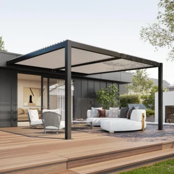 Pergola Bioclimatique 4x4m Adossée à Lames Orientables Aluminium - Gris Anthracite
